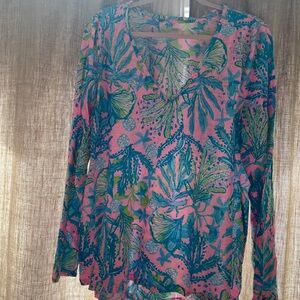 Sugar Vibrant Pink and Blue Top Lily Pulitzer XXL Vneck top